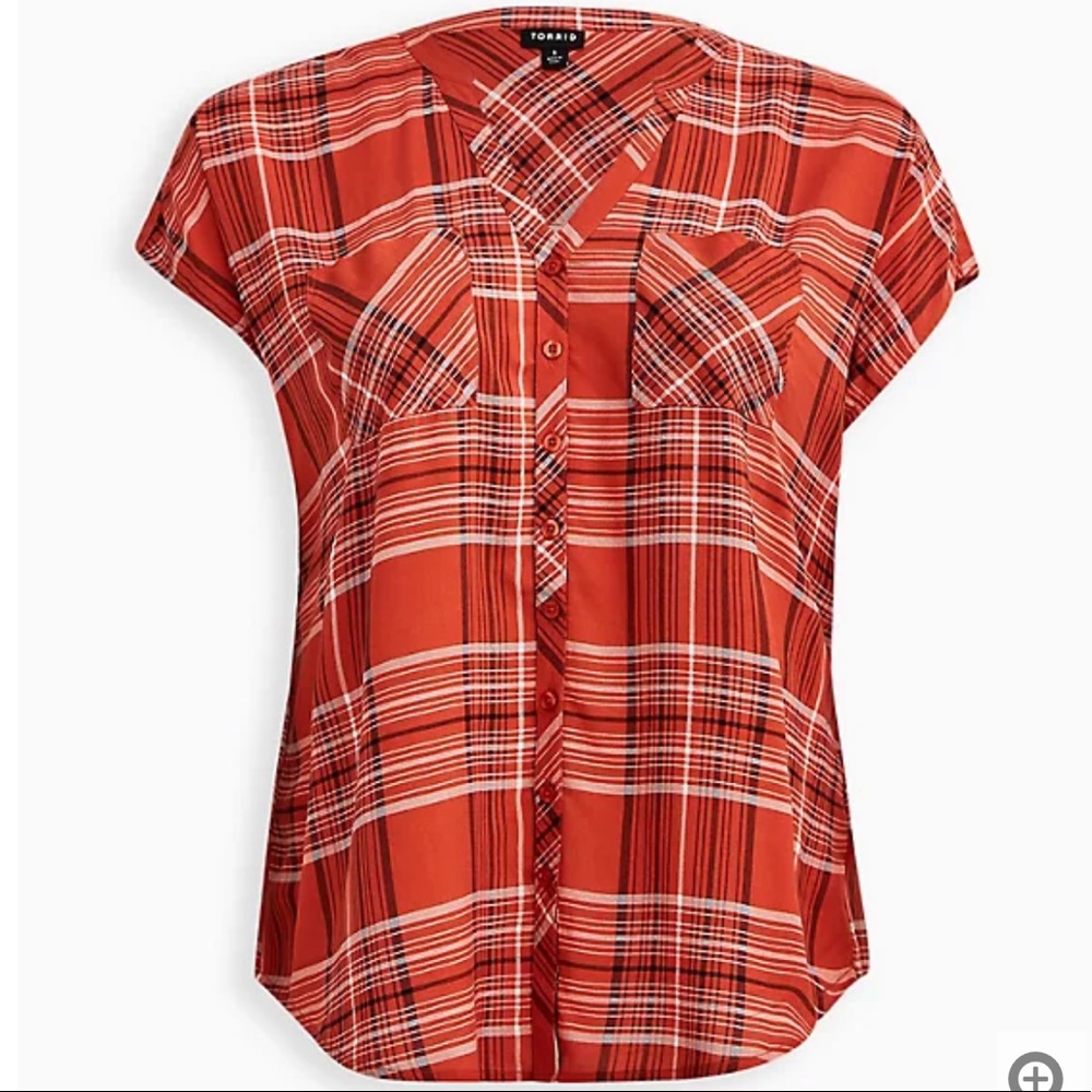 Torrid Dolman Blouse Challis Plaid Rust Orange